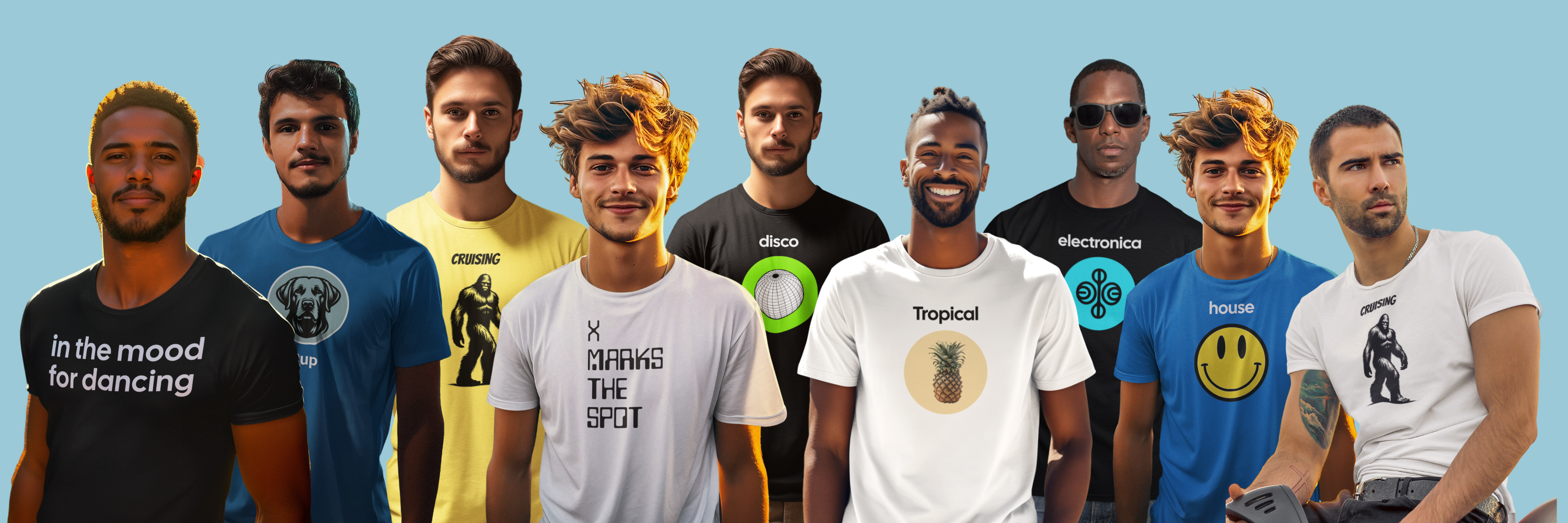 men in various t shirts from the have a few words store