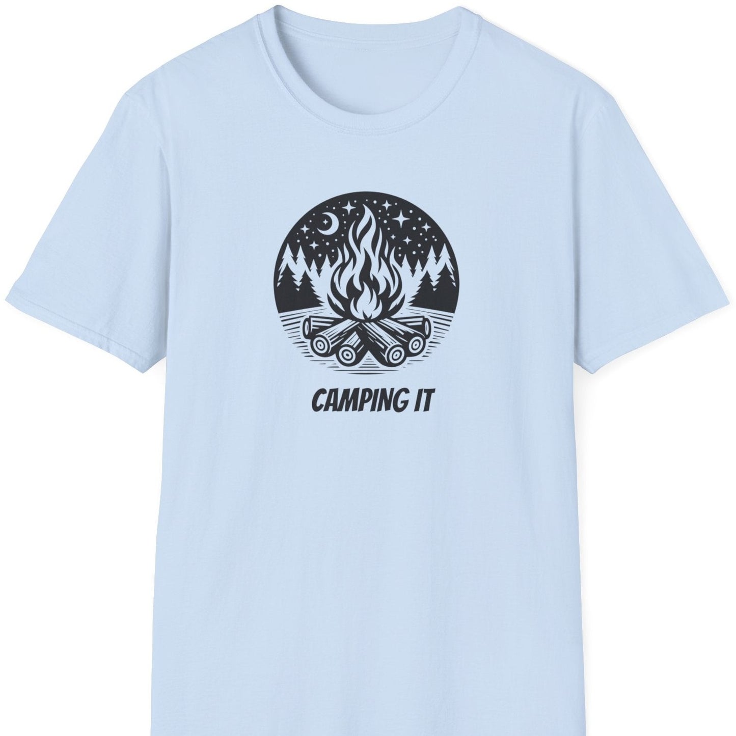 photo of blue camping t shirt