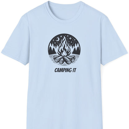 photo of blue camping t shirt