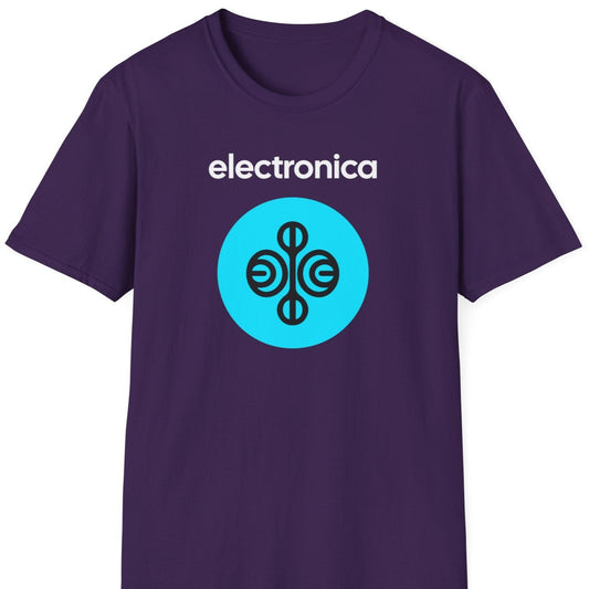 a purple music t shirt saying 'electronica'