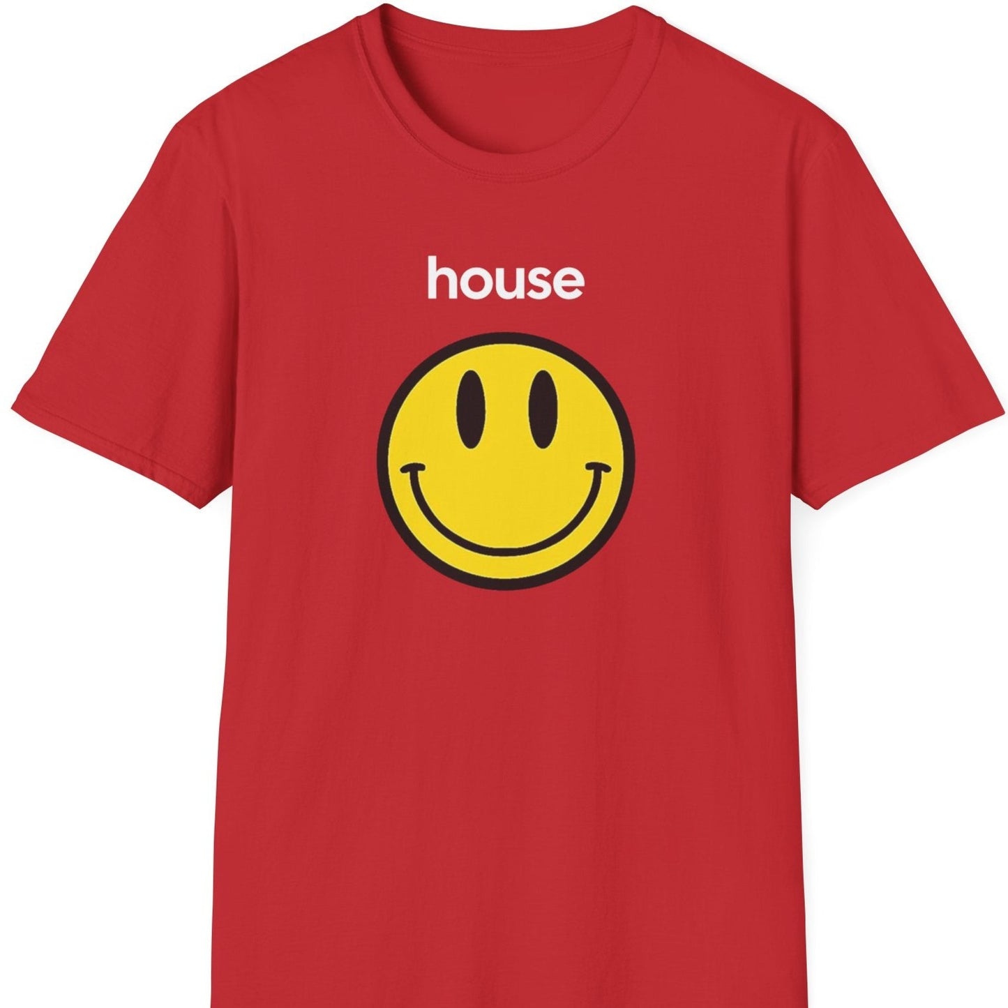 a red house music t shirt saying 'house'