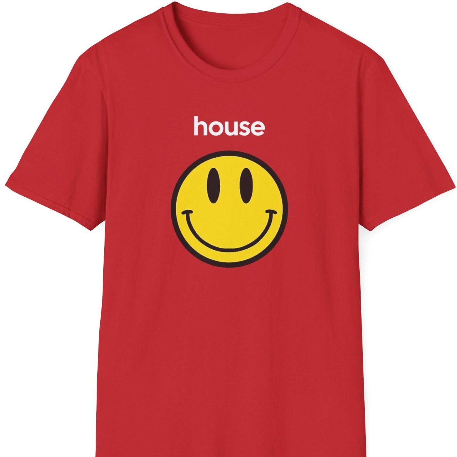 a red house music t shirt saying 'house'