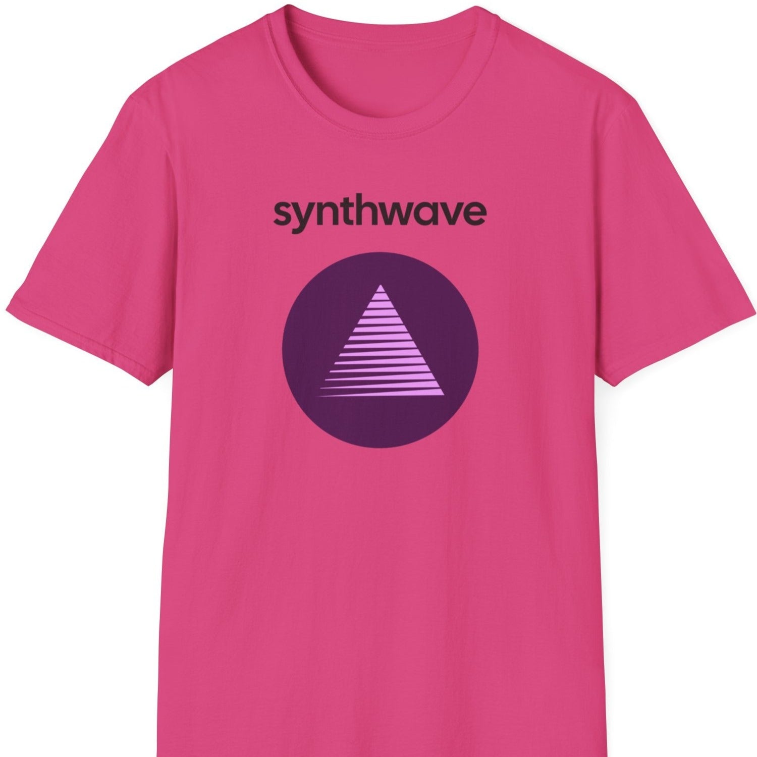 a pink music t shirt saying 'synthwave'