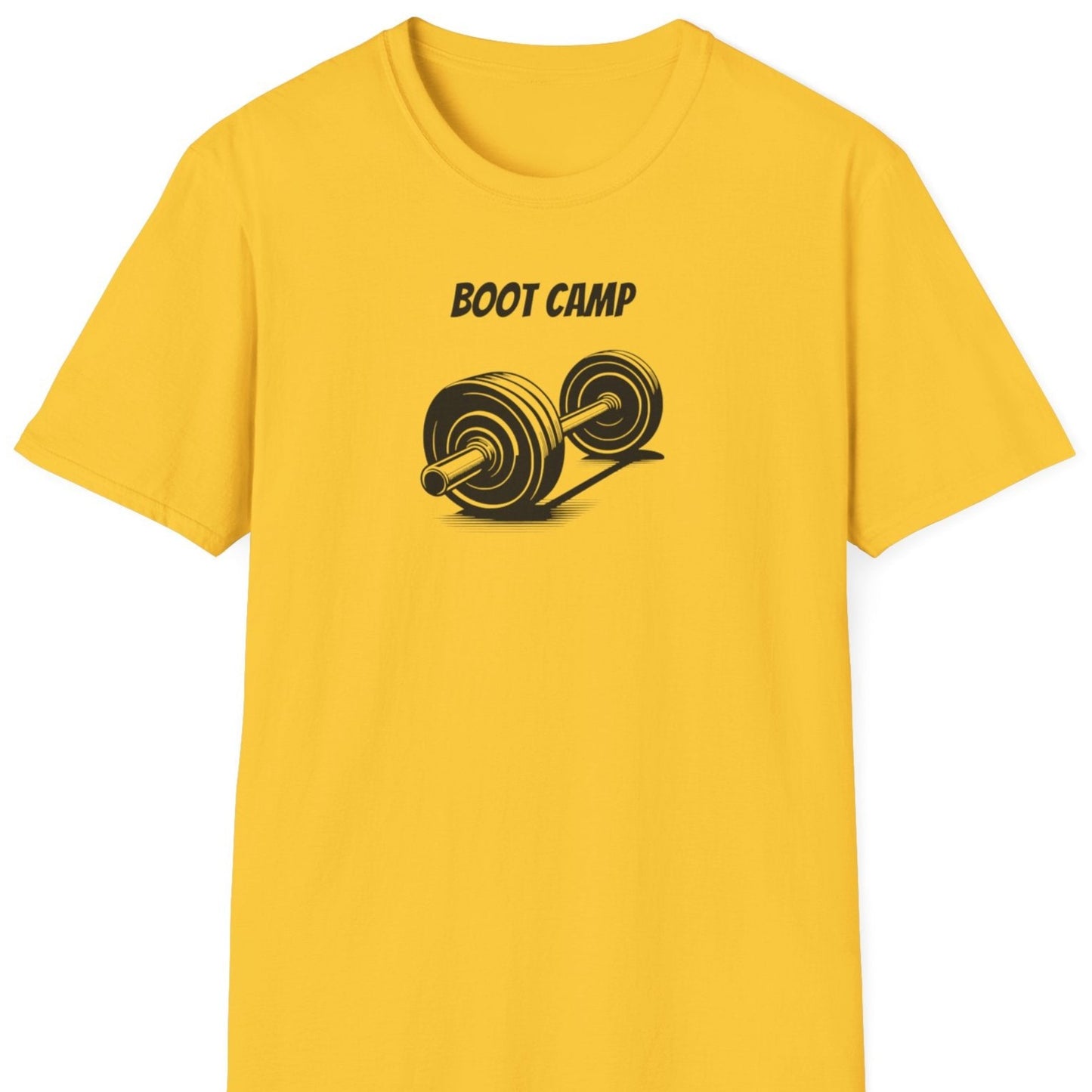 Picture of yellow t shirt saying boot camp